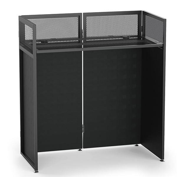 YooKoo Foldable DJ Booth for Quick, Tool-Free Assembly, DJ Table with White & Black Scrims, Metal Frame DJ Facade, DJ Stand with Cable Hole, Anti-Slip Foot Pad and Carry Bag, for Parties & Events